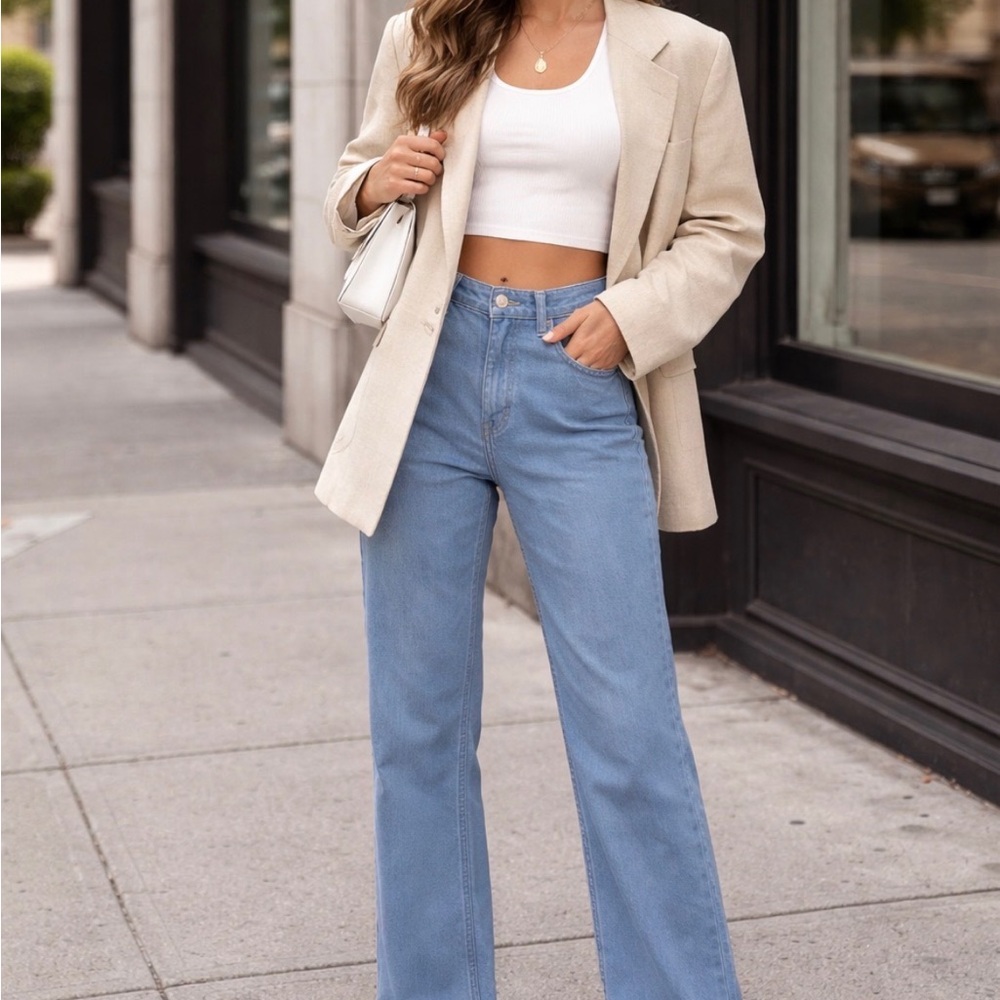 Zara Light Blue Wide-Leg High-Rise Jeans